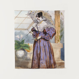 Victoriaans dame met parasol - Elegante tuinkunst Wandkleed