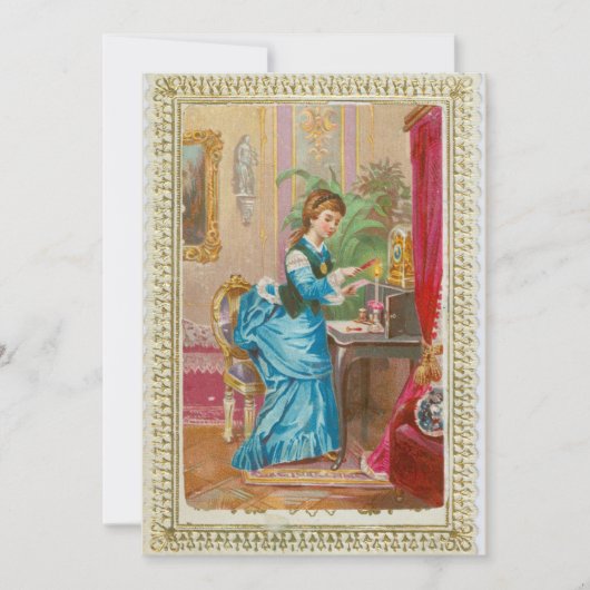 Victoriaans dame op haar schrijfbureau kaart (Voorkant)