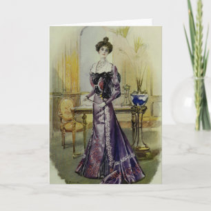 Victoriaans dame-Vintage Franse mode-Gele Kleding Feestdagen Kaart