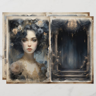 Victoriaans Dames Balkon Blauw Junk Journal Pages