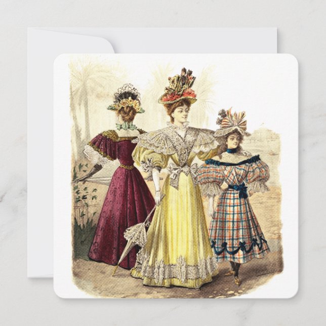  Victoriaans dames in jurken met parasols (Voorkant)