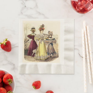 Victoriaans Dames Mode Parasols op beige Servet