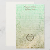 Victoriaans damesscript goudgroen elegant briefpapier (Voorkant / Achterkant)