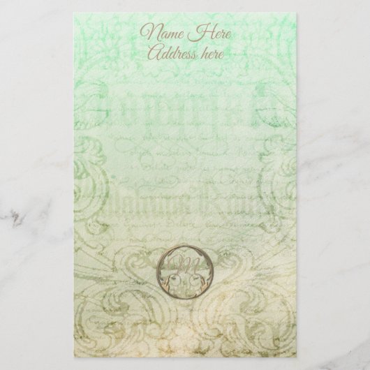 Victoriaans damesscript goudgroen elegant briefpapier (Voorkant)