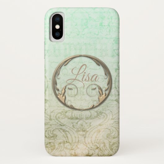 Victoriaans damesscript goudgroen elegant Case-Mate iPhone case (Achterkant)