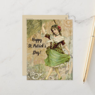 Victoriaans dansmeisje in Green St. Patrick's Day Feestdagenkaart