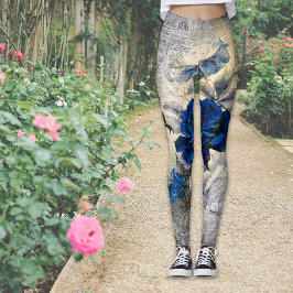 Victoriaans Donkerblauw Roos Ephemera  Chic Leggings