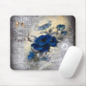 Victoriaans Donkerblauw Roos Ephemera Monogram Muismat (Met muis)