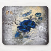 Victoriaans Donkerblauw Roos Ephemera Monogram Muismat (Voorkant)