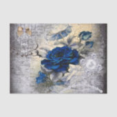Victoriaans donkerblauw Roos Ephemera-ontkoppeling Tissuepapier (Voorkant)