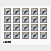 Victoriaans donkerblauw Roos Ephemera Vierkante Sticker (Vel)
