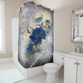 Victoriaans donkerblauw Roos Ephemeral Douchegordijn (In situ)