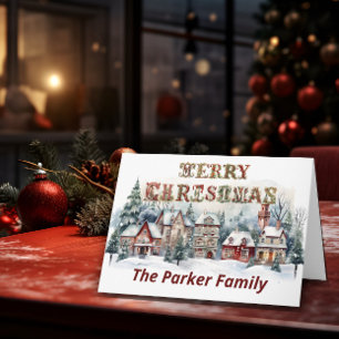 Victoriaans dorp Vrolijk kerstfeest Kaart