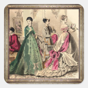 Victoriaans drukker met roze rechthoekige drager vierkante sticker