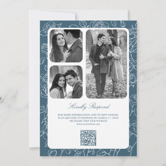 Victoriaans Dusty Blue Catholic QR Code Wedding Kaart (Achterkant)