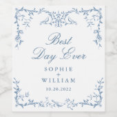 Victoriaans Dusty Blue Floral bruiloft Wijn Etiket (Enkel label)