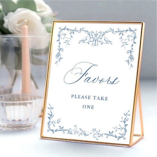 Victoriaans Dusty Blue Floral Favors Wedding Poster
