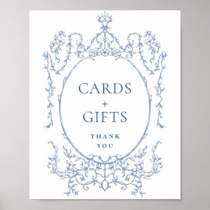 Victoriaans Dusty Blue Floral Kaarten en geschenk Poster