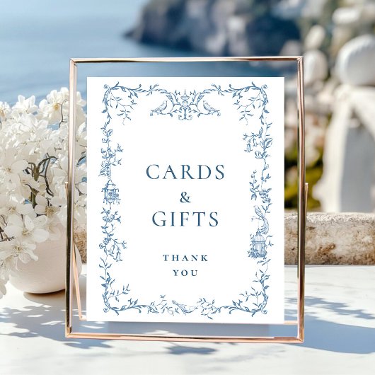 Victoriaans Dusty Blue Floral Kaarten en geschenk Poster