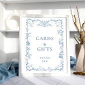 Victoriaans Dusty Blue Floral Kaarten en geschenk Poster