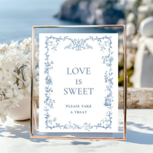 Victoriaans Dusty Blue Floral Love is Sweet Poster