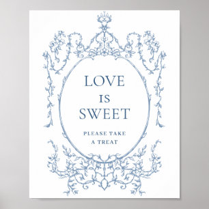 Victoriaans Dusty Blue Floral Love is Sweet Poster