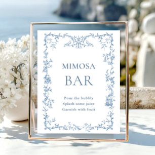 Victoriaans Dusty Blue Floral Mimosa Bar Sign Poster