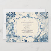 Victoriaans Dusty Blue Franse Toile Wedding Kaart (Voorkant)