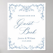 Victoriaans  Dusty Blue Guestbook Wedding Sign Poster (Voorkant)