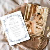 Victoriaans Dusty Blue Photo Monogram Wedding Kaart