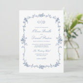 Victoriaans Dusty Blue Photo Monogram Wedding Kaart (Staand voorkant)