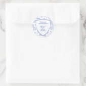 Victoriaans Elegant Crest Blue Toile Wedding Ronde Sticker (Tas)