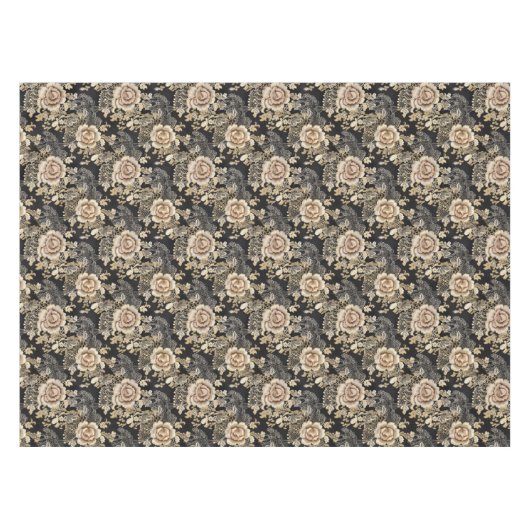 Victoriaans Elegant Kant Rozen Zwart Tafelkleed (Voorkant (Horizontaal))