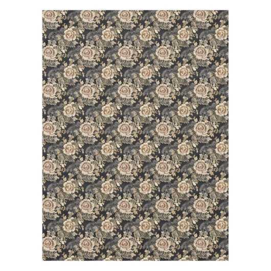 Victoriaans Elegant Kant Rozen Zwart Tafelkleed (Voorkant)