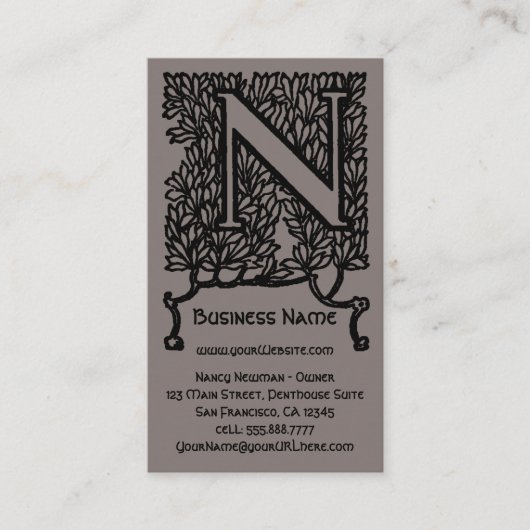  Victoriaans Elegant Monogram Letter N Visitekaartje (Voorkant)