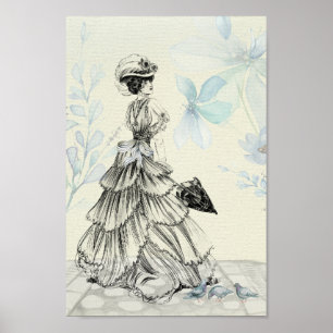  Victoriaans elegante dame in blauw Poster