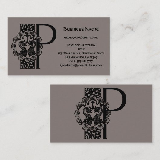 Victoriaans elegante monogram letter P Visitekaartje (Voorkant / Achterkant)