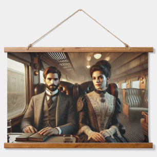 Victoriaans elegantie op een treinreis hangend wandkleed