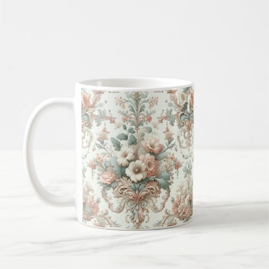Victoriaans elegantie: zachte pastelpatronen koffiemok (Links)