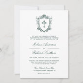 Victoriaans Emerald Green Catholic QR Code Wedding Kaart (Voorkant)