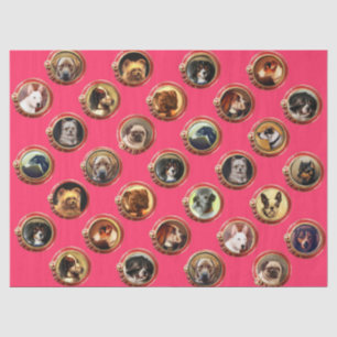 VICTORIAANS ENAMELS/MINIATURE DOG PORTRAITS Roze Tissuepapier