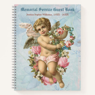  Victoriaans engel Blue Memorial Guest Book Notitieboek