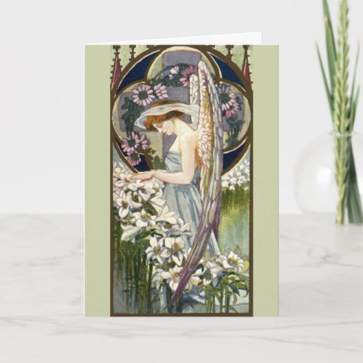 Victoriaans Engel en Paaslelie Bloemen Kaart (Voorkant)