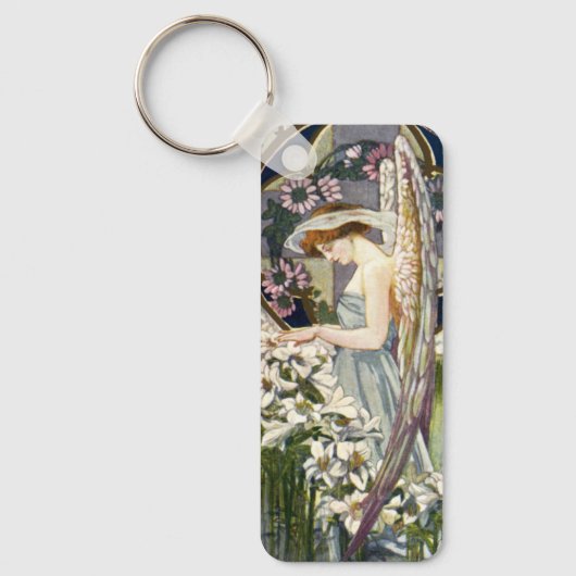 Victoriaans Engel en Paaslelie Bloemen Sleutelhanger (Voorkant)