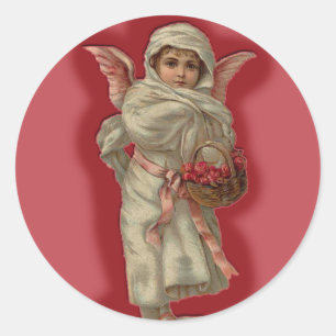 Victoriaans engel kind met mandje Ronde Sticker