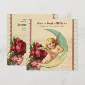  Victoriaans Engel Moon Roos Memorial Death Aankondiging (Voorkant / Achterkant)