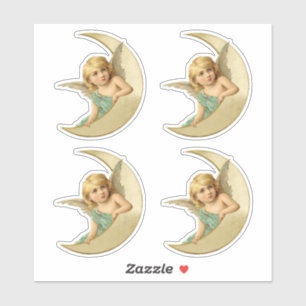 Victoriaans engel rust op de maan uit sticker