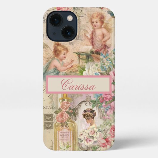 Victoriaans Ephemera Angels Rozen monogram iPhone Hoesje (Achterkant)