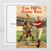  Victoriaans Era Baseball Hartelijk dank Bedankkaart (Voorkant / Achterkant)