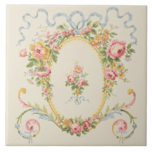 Victoriaans Era Floral Medallion & Blue Ribbon Tegeltje